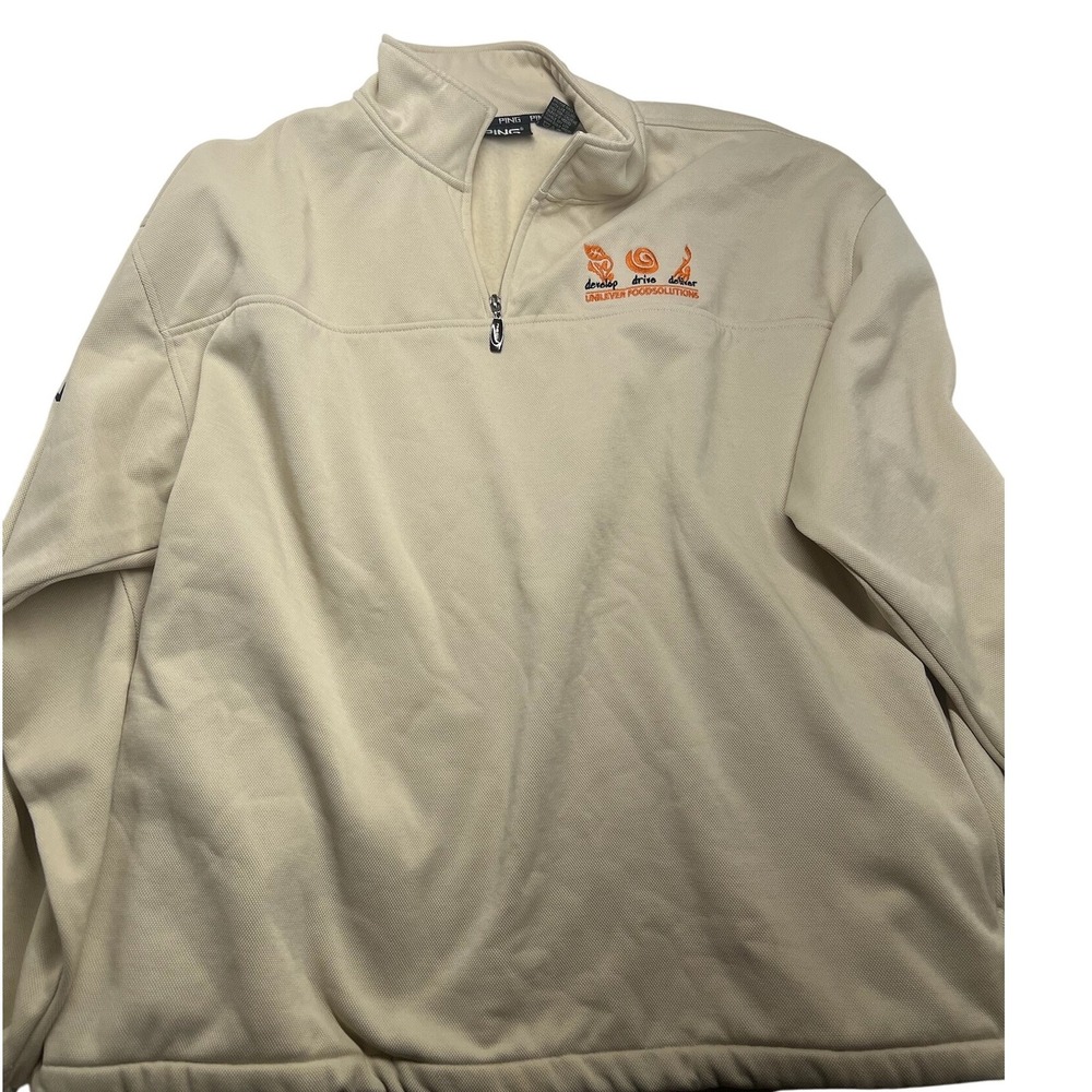 PING‎ Golf Pullover Mens L Beige 1/4 Zip Long Sleeve Discover Performance Gear